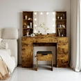 thumbnail image 3 of BeesClover Ensemble de Coiffeuse Style Ferme avec Miroir Éclairé, Coiffeuse Moderne de 56 Pouces avec Station de Recharge et Étagères de Rangement, Table de Toilette pour Femmes et Filles, 3 Modes d'Éclairage, Luminosité Réglable, 3 of 8