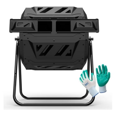 Compost Bin Composter Dual Chamber 43 Gallon (Bundled with Pearson's Gardening Gloves)