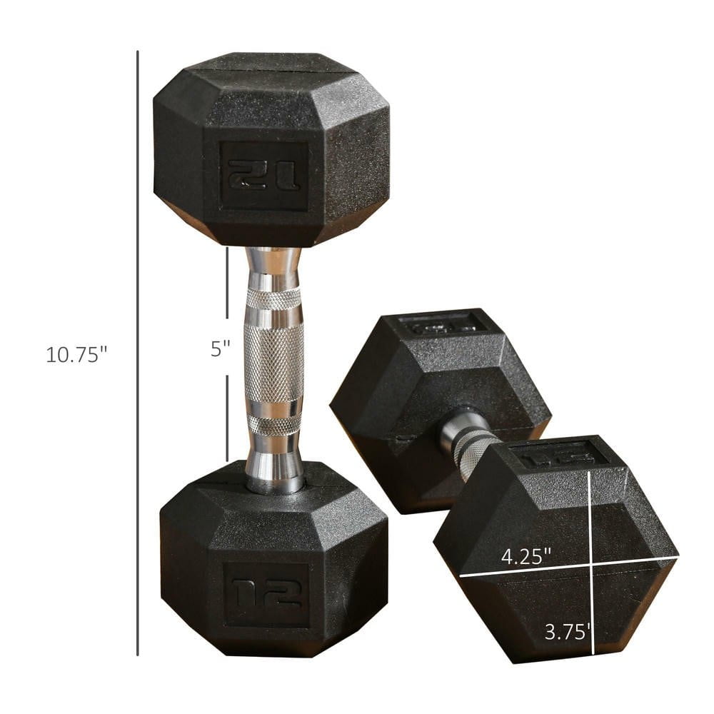 Resenkos Adjustable Rubber Hex Dumbbell Set with Secure Grip and Anti-Roll Design - Black