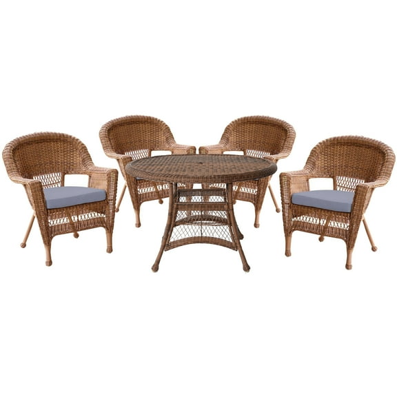 Jeco 5pc Honey Wicker Dining Set - Steel Blue Cushions