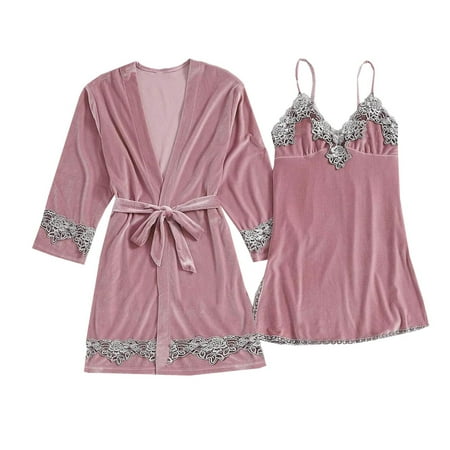 

Pajamas Set for Women Gold Velvet Two Piece Nightgown and Camisole Homewear Suit Nightwear Sleepwear Kimono Robe