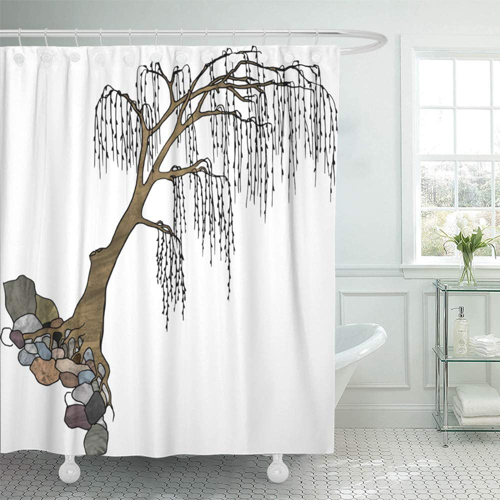 Suttom Black White Weeping Willow Tree, Weeping Willow Tree Shower Curtain