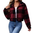 thumbnail image 7 of Maplenight Cropped Fleece Jacket Women Collared Plaid Button Down Winter Coat with Pockets Soft Warm Cozy Casual Work Office Jackets, 7 of 7