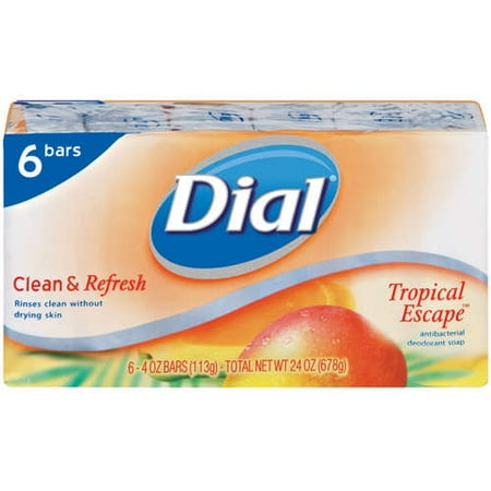 Dial Bar: Clean & Refresh Tropical Escape Antibacterial Deodorant 4 Oz Ea Soap, 6 ct