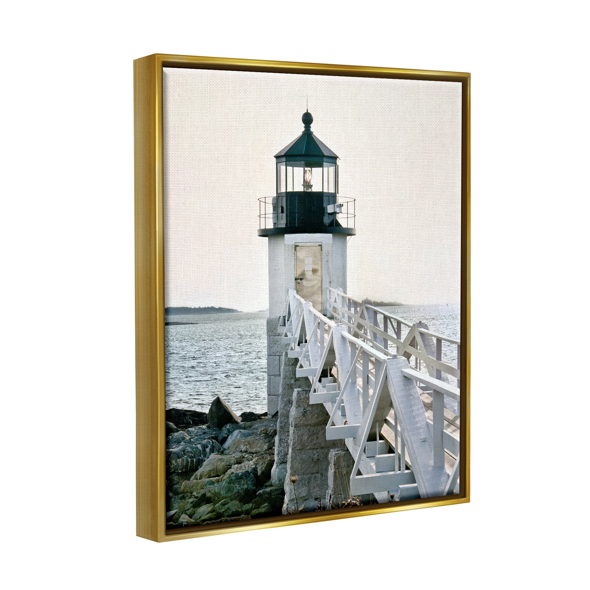 Stupell Industries White Lighthouse Photography Travel & Places Photography Gold Floater Framed Canvas Art Print Wall Art, 17 x 21