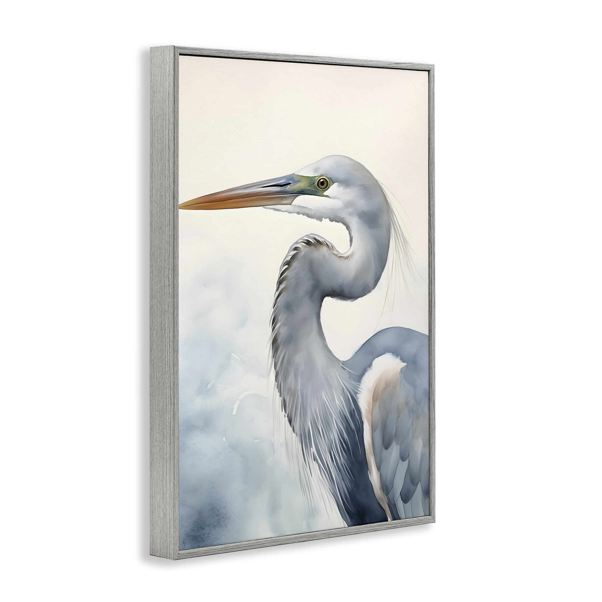 Stupell Industries Quiet Heron Looking Left Animals & Insects Painting Gray Framed Art Print Wall Art, 20 x 30