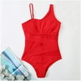 thumbnail image 6 of Elainilye Fashion Womens Swimsuits One Piece Sexy with Chest Pad Wirefree Patchwork Strap Shoulder Splicing Yarn Mesh Bikini,Red, 6 of 9
