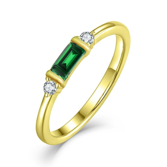 VESITIM Gold Stackable Rings for Women May Green Emerald Birthstone Promise Ring Dainty 18K Gold Plated Jewelry Gift for Mother Birthday Size 8
