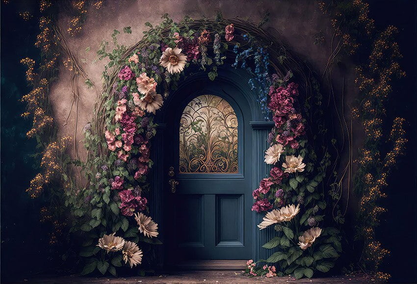 Retro Arched Flower Door Background Girl Portrait Photography