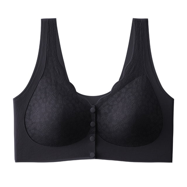 DecSea Front Buckle Gathered Large Size Bra For Middle-aged And Elderly People Lace Seamless Beautiful Back Without Steel Ring Bra