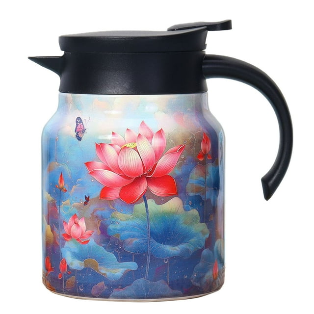 Dpytoraw Théière Vintage Motif Floral – Théière Vintage Intégrée Bouilloire Isolée en Acier Inoxydable