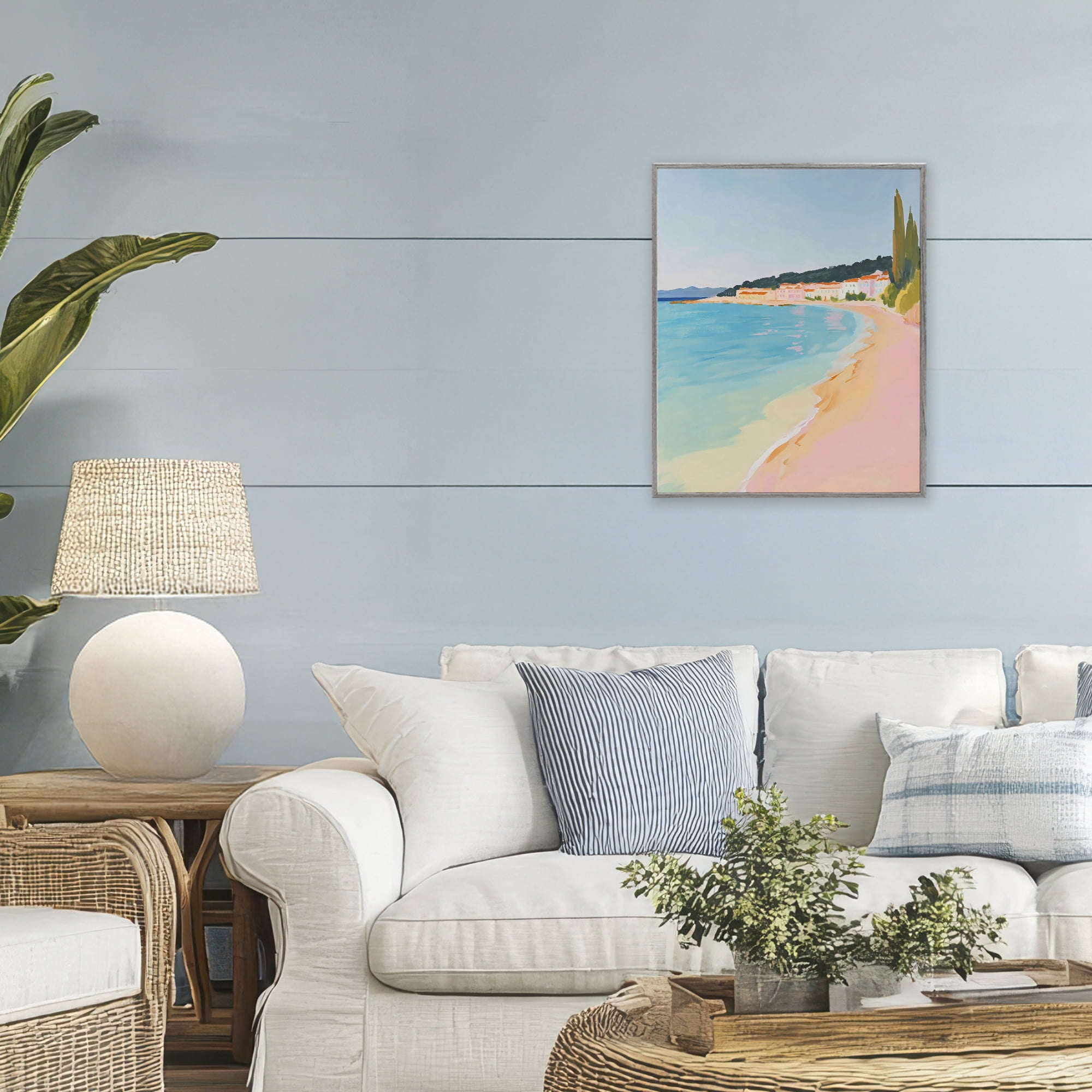 Stupell Industries Abstract Village By The Sea Gray Framed Giclee Art, design by The Prints Vibe