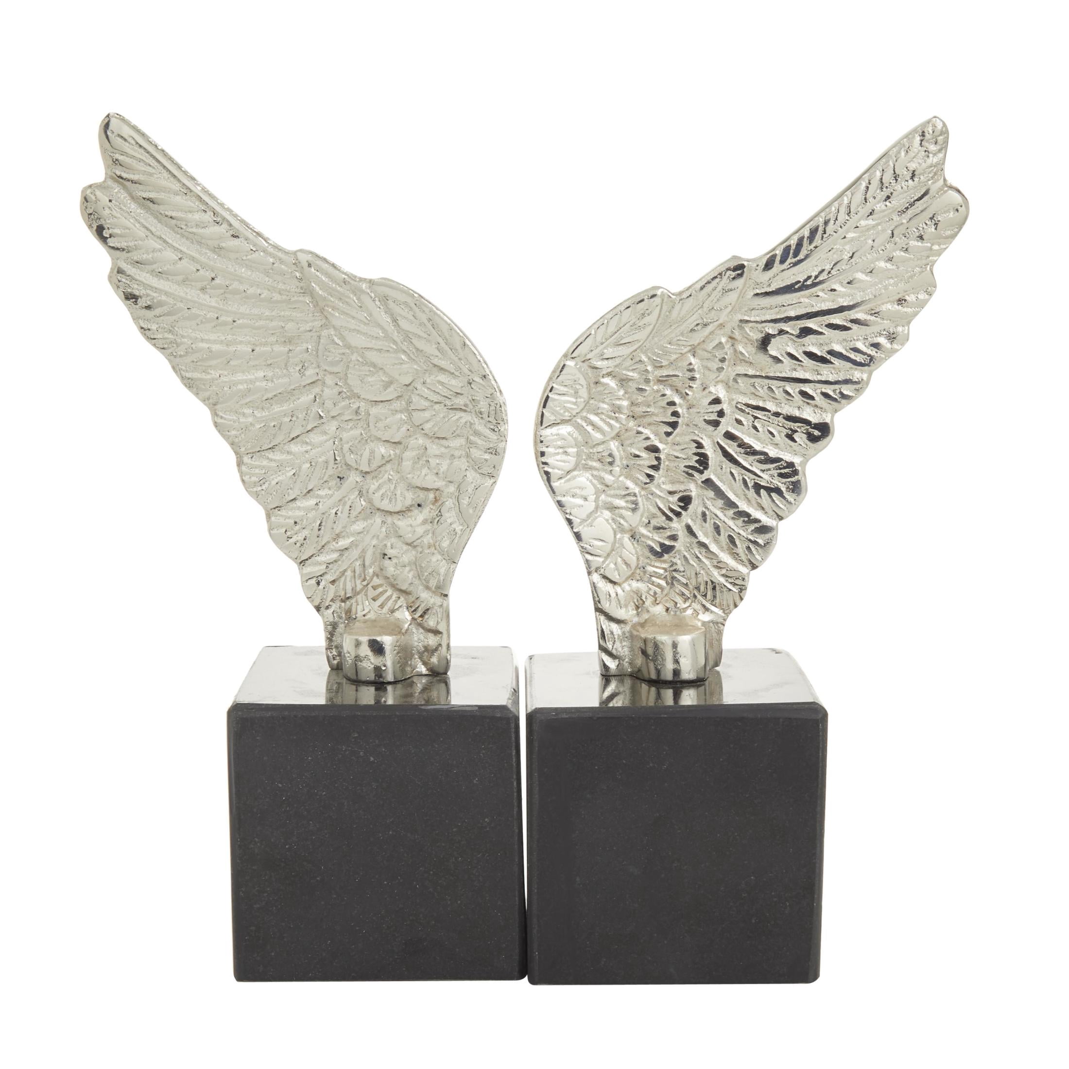 DecMode 5" Wings Bird Aluminum Metal Bookends with Marble Base (Set of 2)