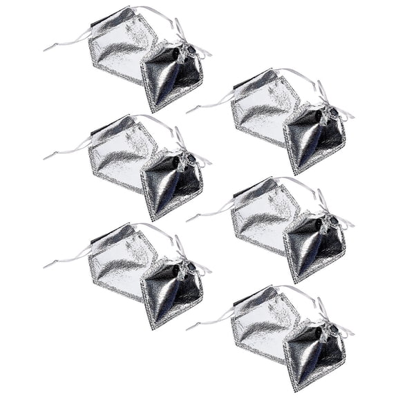 Bulk 48 Pieces Silver Metallic Drawstring Favor Bags