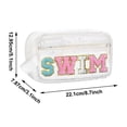 thumbnail image 3 of Preppy Patch "SWIM" White Letter White Cosmetic Toiletry Bag, PU Leather Portable Makeup Bag, Daily Use Storage, Pouch Toiletry Purse Waterproof Organizer, for Travel Varsity Women Girls, 3 of 5