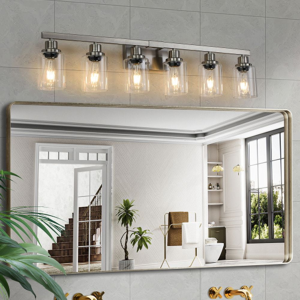 ACE-LIGHTS,Modern 6-Light Bathroom Vanity Light Fixture with Clear Glass Shades & Brushed Nickel Finish,Perfect for Bathroom,Dressing room,Living Room,Bedroom(Brushed Nickel)