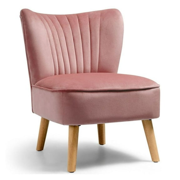 Armless Accent Chair with Wood Legs, Modern Upholstered Chair for Living Room, Dining Room, Study - Blue/Green/Pink, 250lbs Capacity