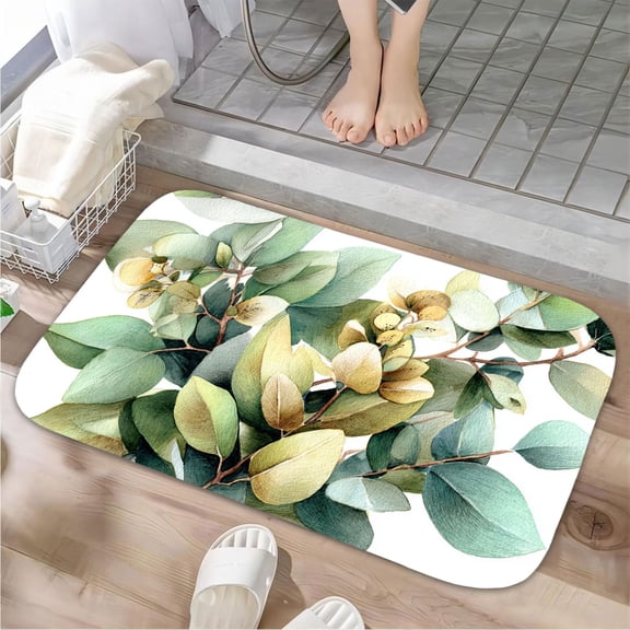 1pc Eucalyptus Branches Absorbent Non-Slip Bathroom Thickened Flannel Rug Decor,Soft,Quick Drying,Suitable For Indoor/outdoor Use,Bathrooms,Bedrooms,Kitchens,Terrace,Laundry Rooms,16"x24"