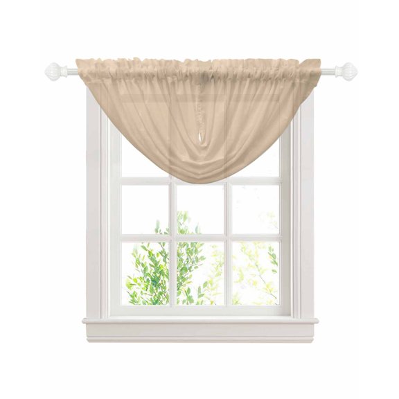 Khaki Solid Color Sheer Waterfall Valance Curtains for Window, Aesthetics Contemporary Luxury Rod Pocket Sheer Topper Swag Curtains for Living Room, Kitchen 38.5"W x 47.2"L, 1 Panel