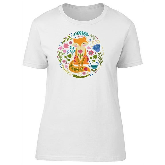Cute Folk Floral Happy Fox T-Shirt Women -Image by Shutterstock, Female x-Large