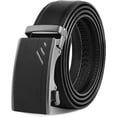 thumbnail image 1 of Men's Genuine Leather Belt - Adjustable Ratchet Belt Automatic Buckle Jeans Belts Adjustable Strap Black for Men's Suit Pants Work Trousers Key Ring, 1 of 5