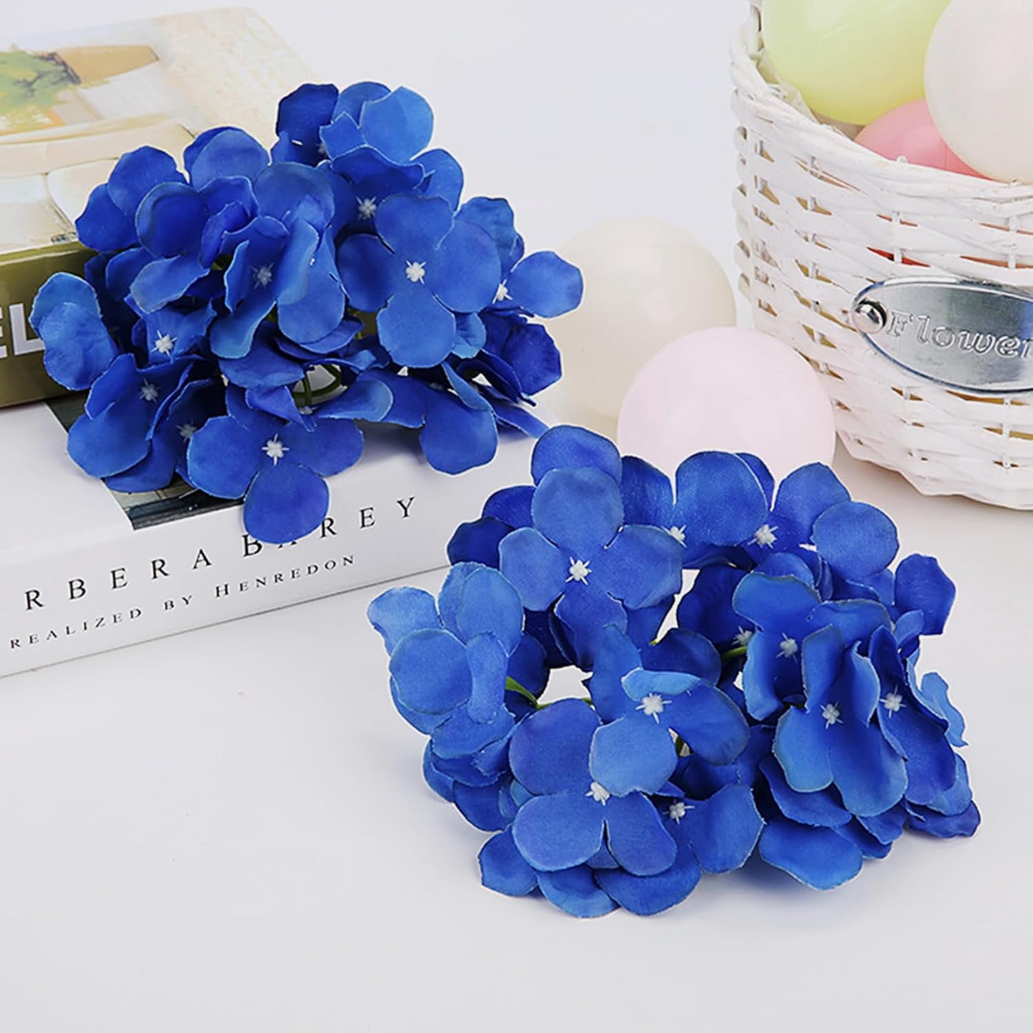 Silk Hydrangea Heads Artificial Flowers Heads and Stems Fake Hydrangea Flowers for Home Wedding Decor (Pure White)