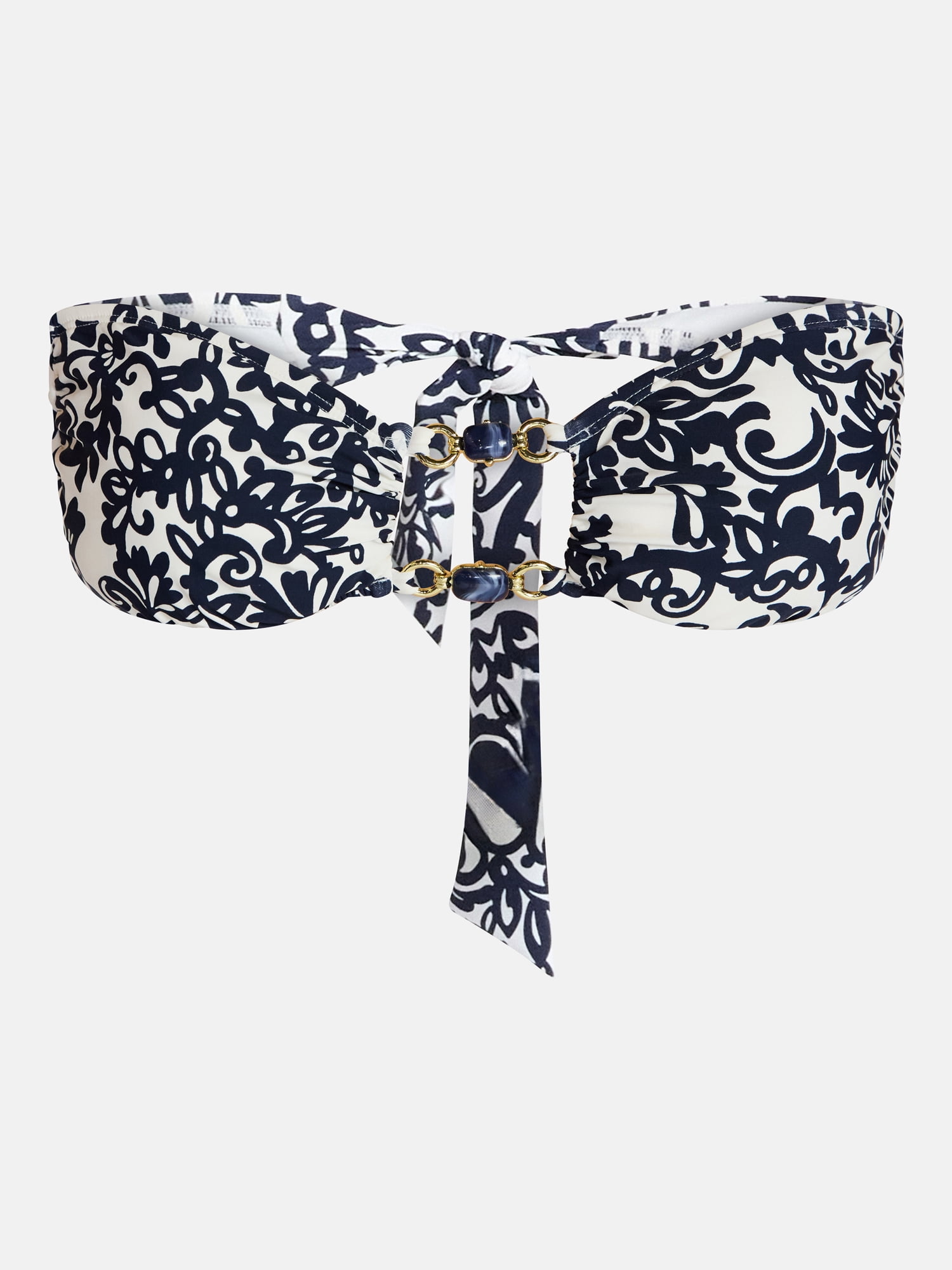 Time and Tru Women’s Print Bandeau Bikini Top with Beads, Sizes XS-XL