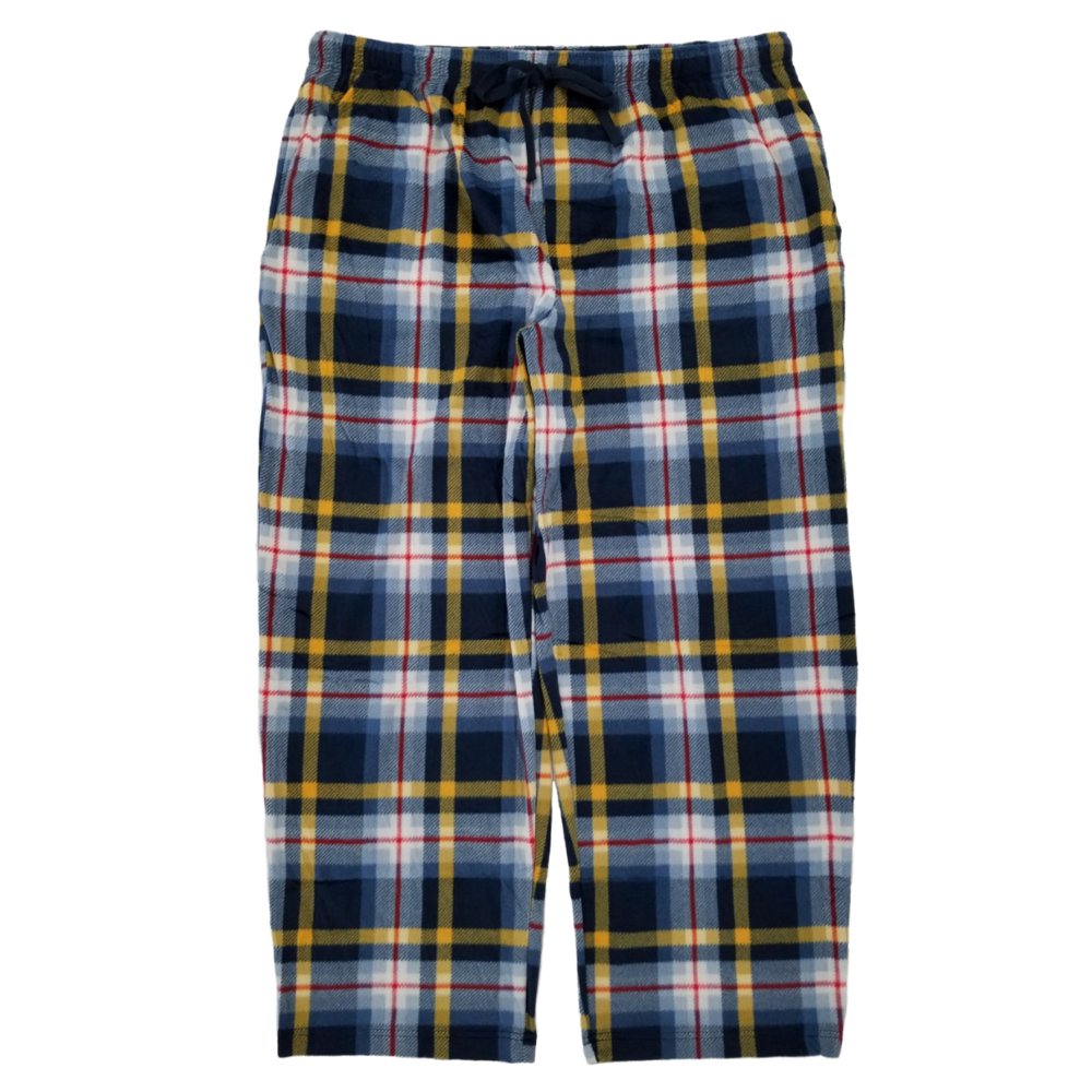 Stafford Mens Gold & Navy Plaid Microfleece Sleep Pants Lounge Pants