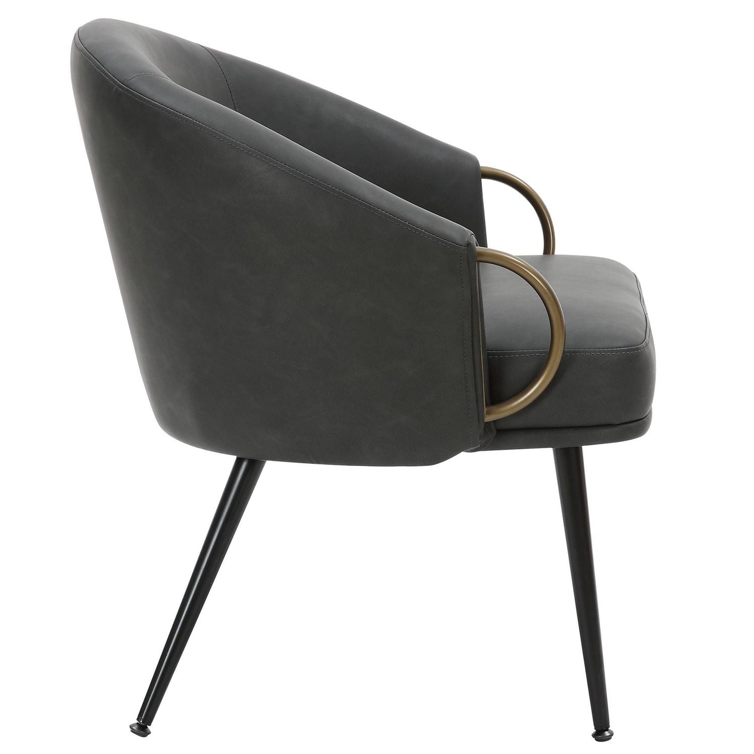 Fauteuil Milieu du Siècle Moderne en Similicuir et Métal - Charbon d'Époque et Noir et Or Vieilli