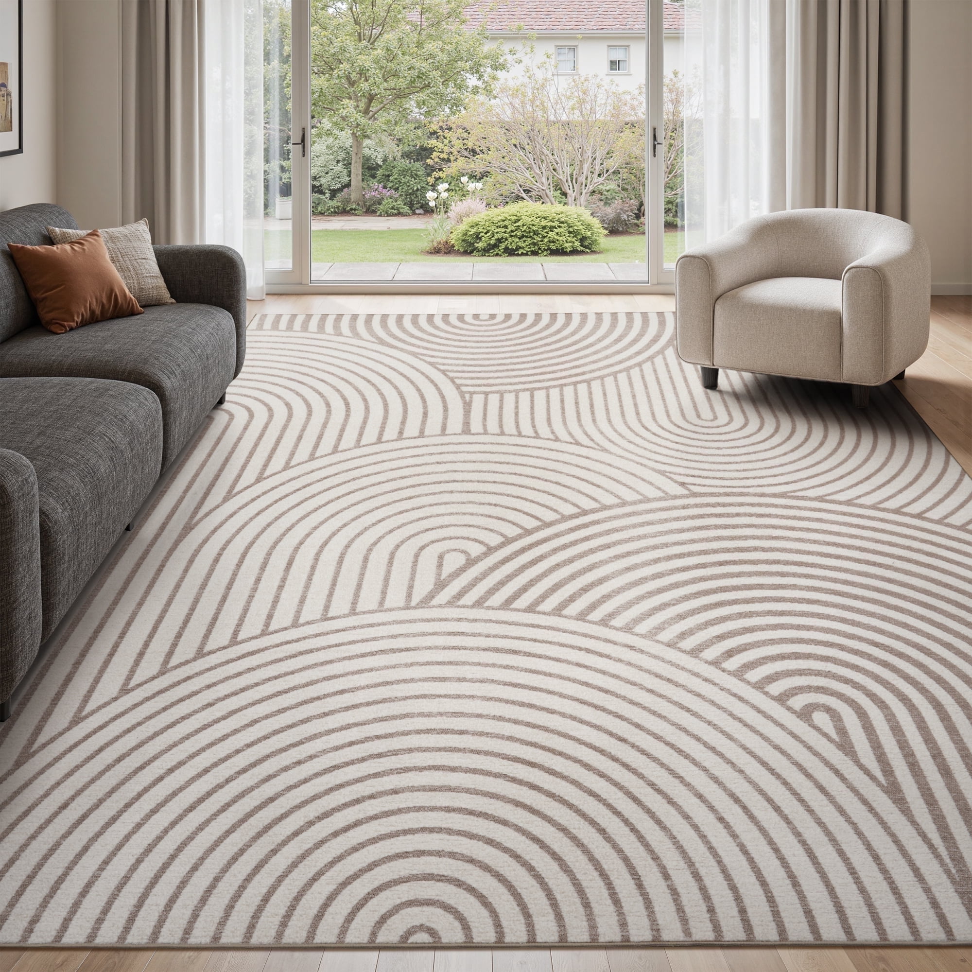 SIXHOME 8'x10' Rugs for Living Room Washable Bedroom Rug Jacquard Textured Boho Beige Area Rug Modern Geometric Soft Neutral Carpet Non Slip Indoor Rugs for Dining Room Home Office