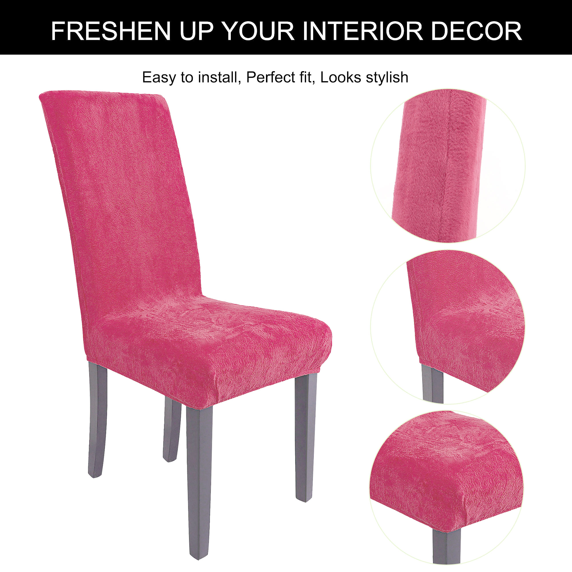 Unique Bargains Stretch Plush Short Dining Chair Cover Fuchsia