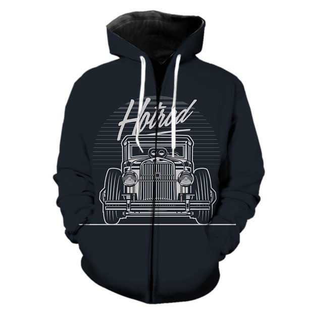 Sudadera con capucha y cremallera para hombre con diseño de coche clásico de dibujos animados, estampado 3D, unisex, informal, divertida, para primavera, ropa de calle, manga larga extragrande