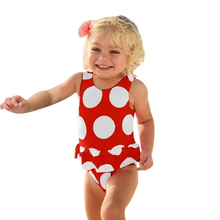 

ZRBYWB Toddler Baby Kids Girls Swimsuit Ruffles Polka Dot One-Piece Sleeveless Swimsuit Bathing Suit Beachwear Swimwear