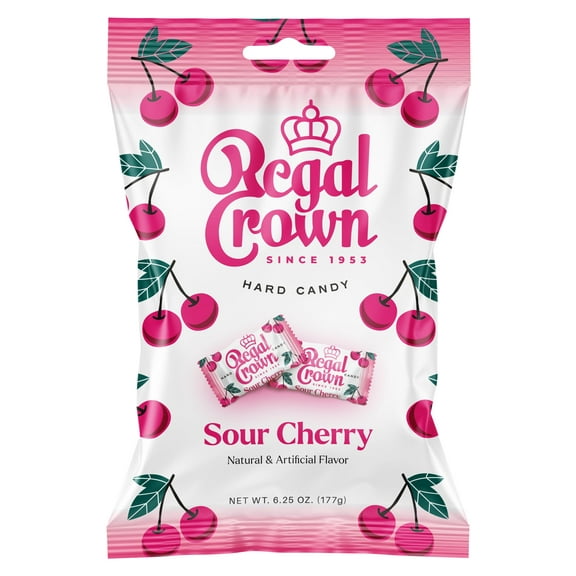 Regal Crown Sour Cherry Candy , Traditional Sour Cherries Candy , Tart and Tangy Old Fashioned Sour Cherry Hard Candy Brought To You By Iconic Candy , 6.25oz Peg Bag (1)