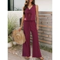 thumbnail image 4 of Womens 2 Piece Outfits V Neck Tie Waist Vest and Wide Leg Casual Pants Sets Deep Wine Red XL, 4 of 7