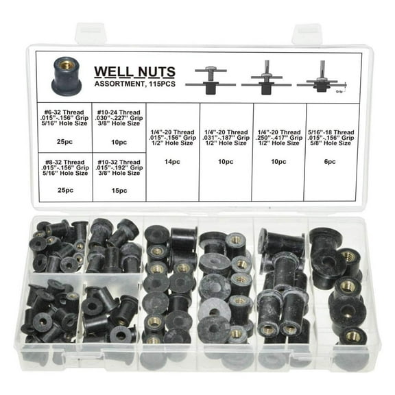 21140 - SAE Rubber Well Nut Assortment Nutsert Kit, Package of 115 Pieces