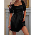 thumbnail image 7 of Women'S Puff Short Sleeve Boho Dress Square Neck Summer A Line Dresses Black S, 7 of 7