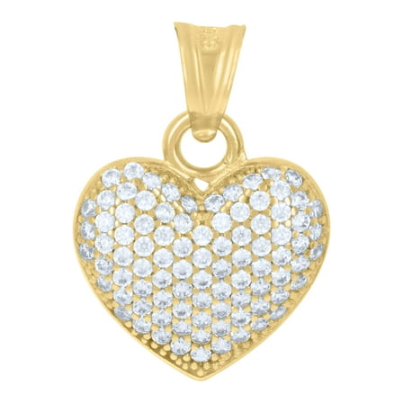 14k Yellow Gold Womens Cubic-Zirconia Heart Charm Pendant