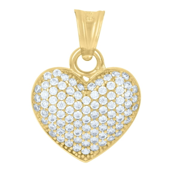 14k Yellow Gold Womens Cubic-Zirconia Heart Charm Pendant