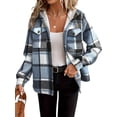 thumbnail image 2 of Womens Plaid Shacket Jacket Long Sleeve Fleece Hooded Jackets Fall Winter Warm Coat Light Blue XXL, 2 of 7