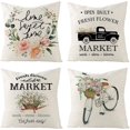 thumbnail image 1 of Set of 4 Decorative Spring Floret Throw Pillow Covers - Bicycle Car Flower Linen 18 x 18 Inches Pillow Cushion Case for Sofa Couch Bed Home Outdoor (18" x 18", Spring/Vintage), 1 of 6
