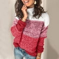 thumbnail image 6 of Female New Color Block Striped High Neck Long Sleeve Knit Jumper Tops Pullover Sweater, 6 of 7