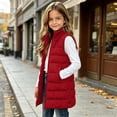 thumbnail image 3 of OGLCCG Long Puffer Vest Girls Sleeveless Quilted Warm Coat Gilet Jacket Fall Winter Zip Up Padded Outerwear with Pockets(Red,13-14 Years), 3 of 8