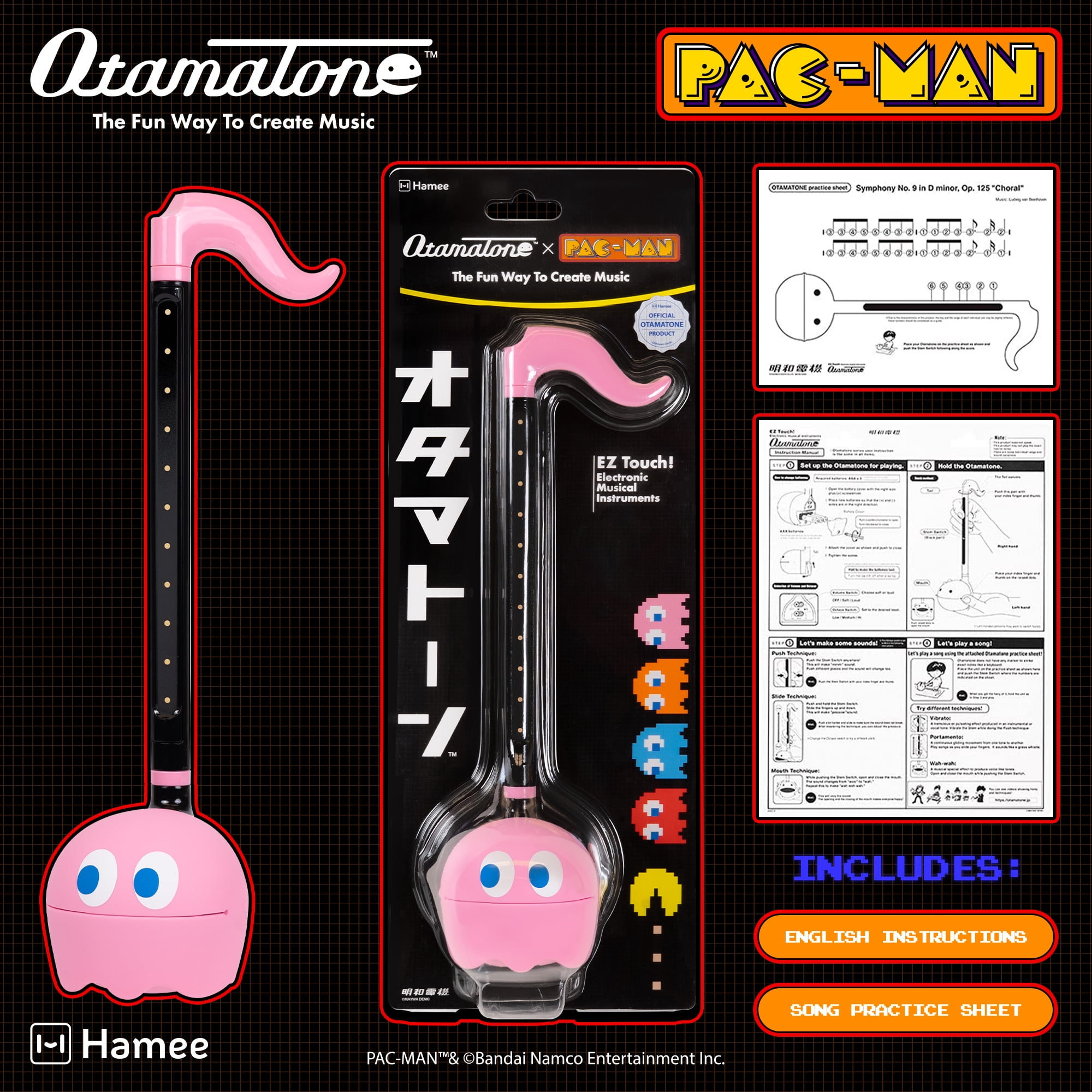Otamatone PAC-MAN Electronic Portable Music Instrument / Synthesizer Toy from Japan by Maywa Denki (Officially Licensed) [English Instructions] - Pinky