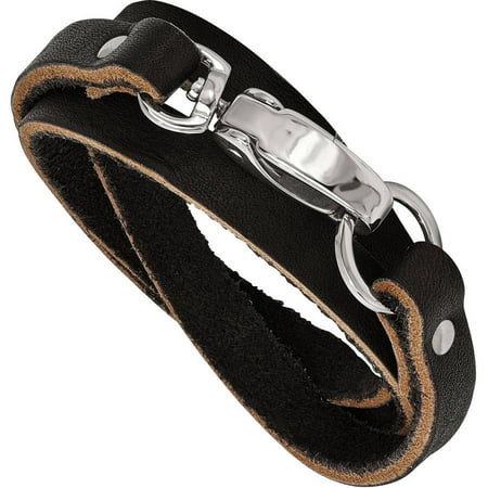 Primal Steel Stainless Steel Black Leather Wrap Bracelet