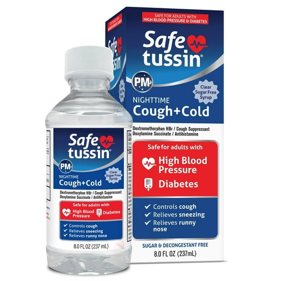 Safetussin PM Nighttime Cold and Cough Medicine for Adults, 8oz, Cough Relief Syrup