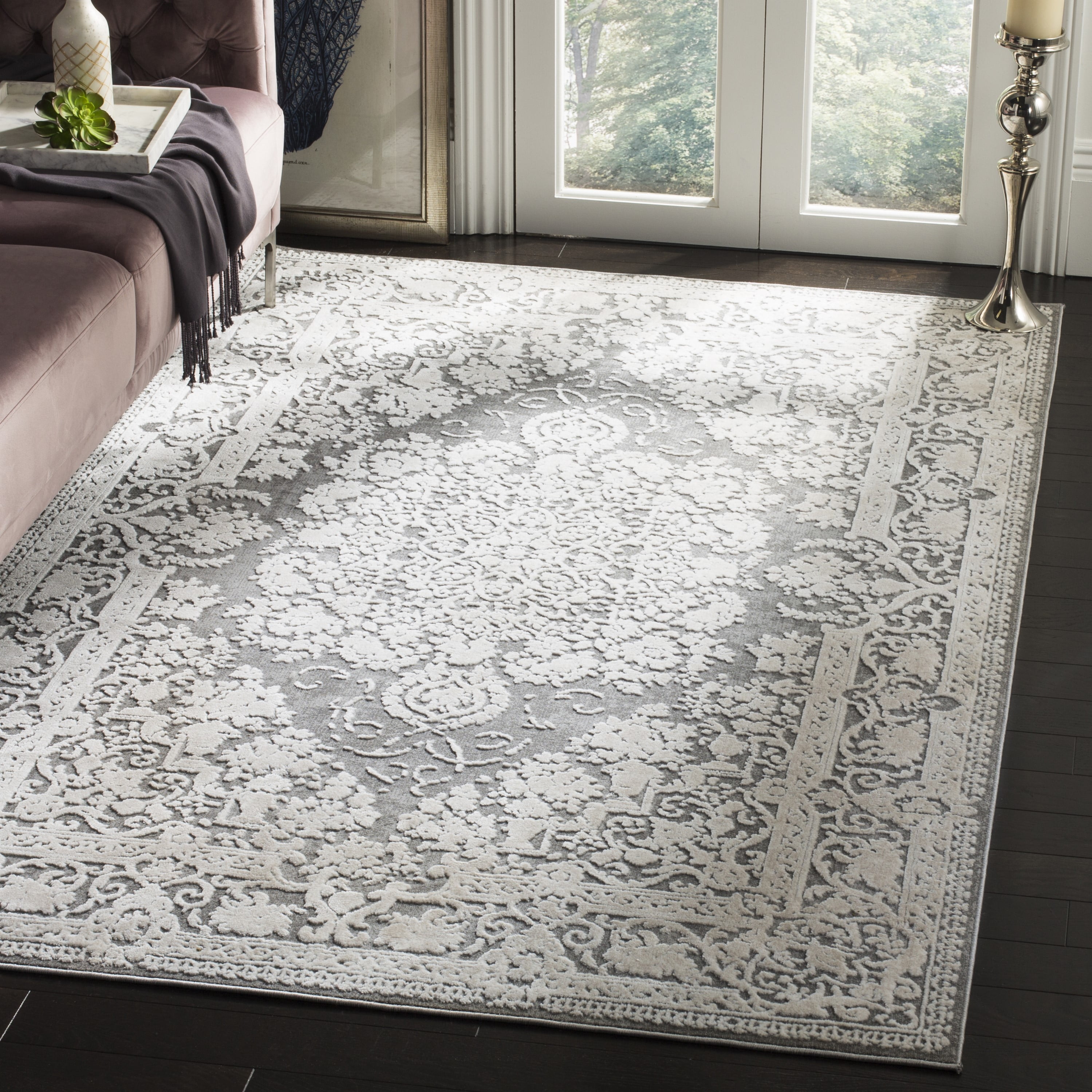 SAFAVIEH Reflection Sophia Traditional Area Rug, Dark Grey/Cream, 2'3" x 3'