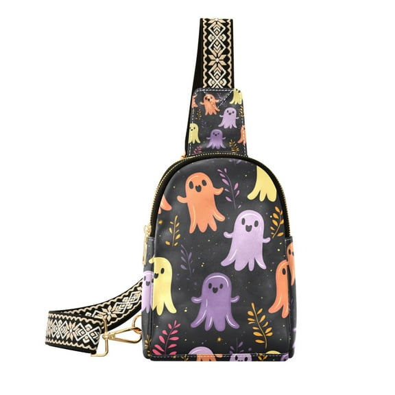FORMRS Womens Crossbody Sling Bag Travel Daypack Shoulder Chest Backpack, Yellow Halloween Ghosts