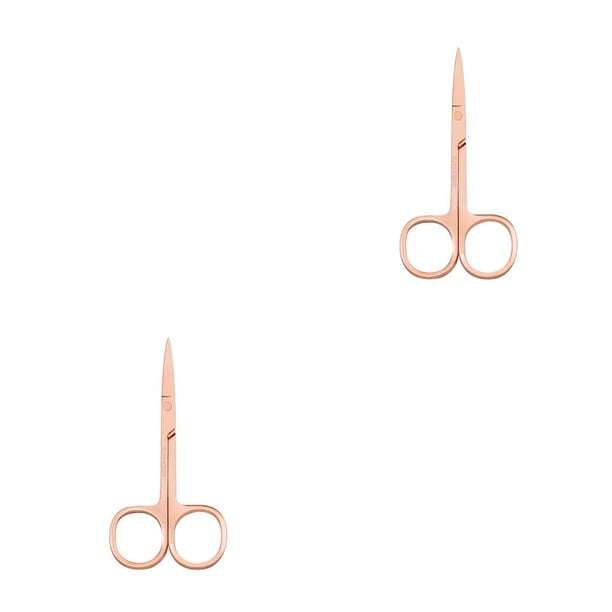 Guardurnaity Tijeras para cejas, tijeras para el pelo de la nariz de acero inoxidable, cortador de cejas, accesorio para eliminar el pelo, Oro rosa 2Conjunto