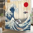 thumbnail image 2 of Pbobriich Japanese Style Shower Curtain for Bathroom,Vintage Red Sun Waves Bath Curtain with Hooks,47"x71", 2 of 7